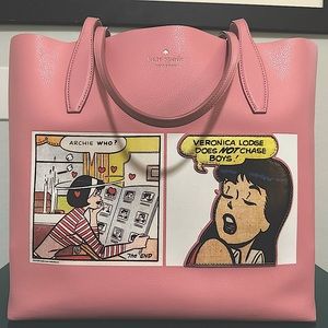 Kate Spade x Archie Comics Leather Reversible Tote in Pink Stripe Open Tote